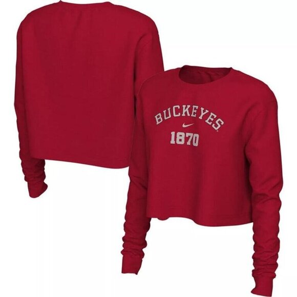Nike Tops - Nike Ohio State Buckeyes 1870 Red Long Sleeve Crop Top Graphic shirt Bucks NWT
